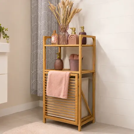 Badeværelsehylde med vasketøjskurv 40x30x95 cm - Tørrestativer og vasketøjskurve - 8720573981828 - 1