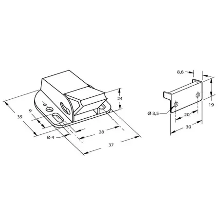 Plastlås 35 x 37 x 24 mm - Dörrar, fönster och luckor - 4043729123915 - 1