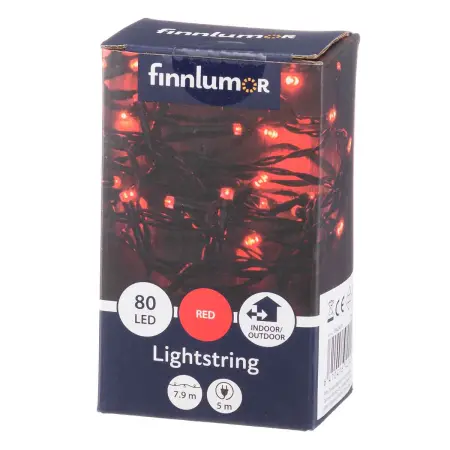 Lyskæde 80 LED rød sort ledning - Lyssæt og lysbånd - 6410416424286 - 1