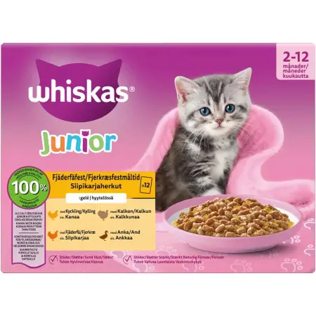 Whiskas Junior Fjäderfä i Gelé 12x85 g - Våtfoder för katter - 3065890180857 - 0