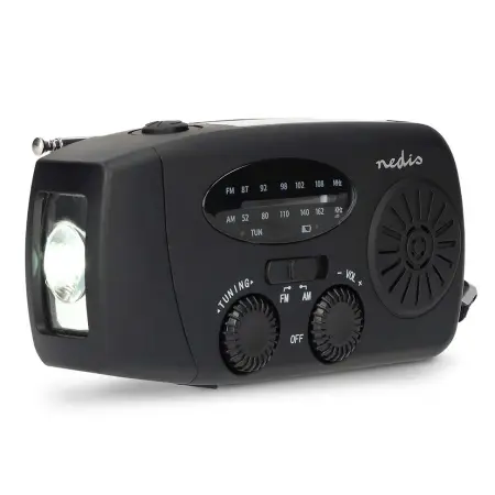 Nödradio Nedis AM/FM 2000 mAh med ficklampa - Stereo och klockradio - 5412810471447 - 0