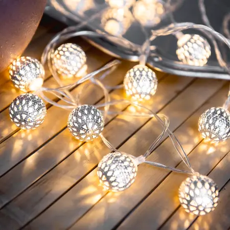 Lyskæde Elsa 20 LED metalbold sølv - Batteri lys - 6435200298034 - 1