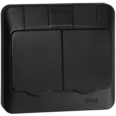 Utomhuskontakt 2-vägs infälld IP44 Opal Pro Black - Vägguttag - 6438056309169 - 0